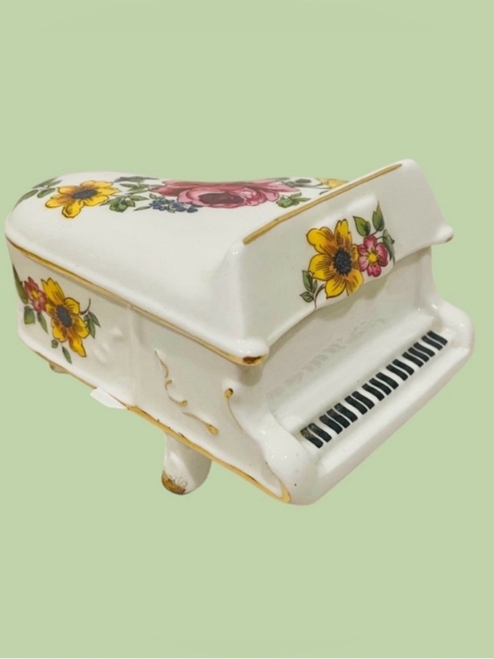 Brinton Bone China White Floral Grand Piano Trinket Box